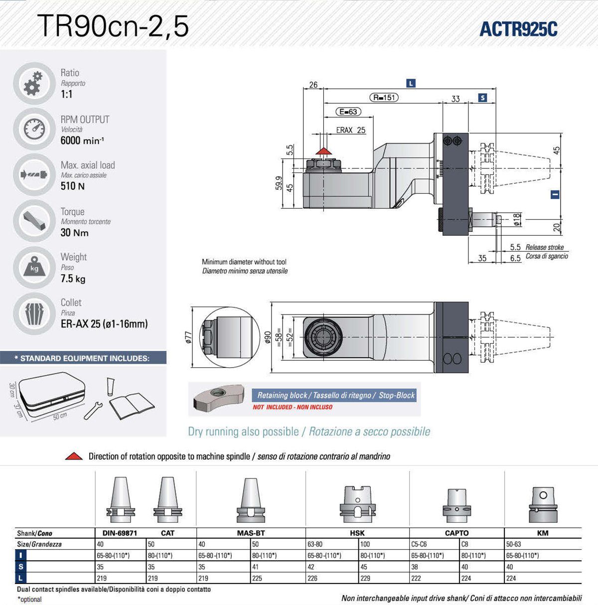 BT40 TR90cn-2,5 I=65 ER20